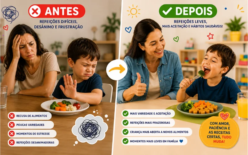 Antes e depois — alimentação da criança